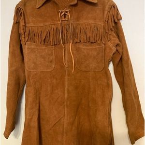 Fringed vintage suede jacket side zip pullover
